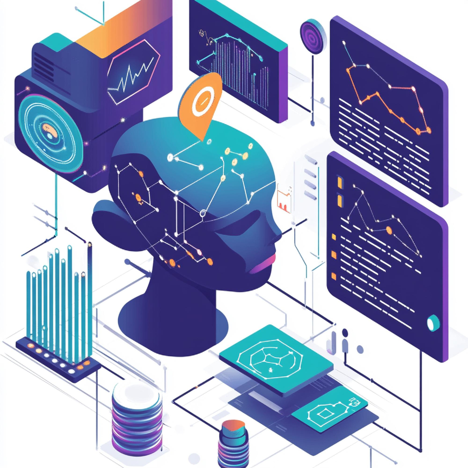 AI head with analytics data representing how AI overviews impact SEO