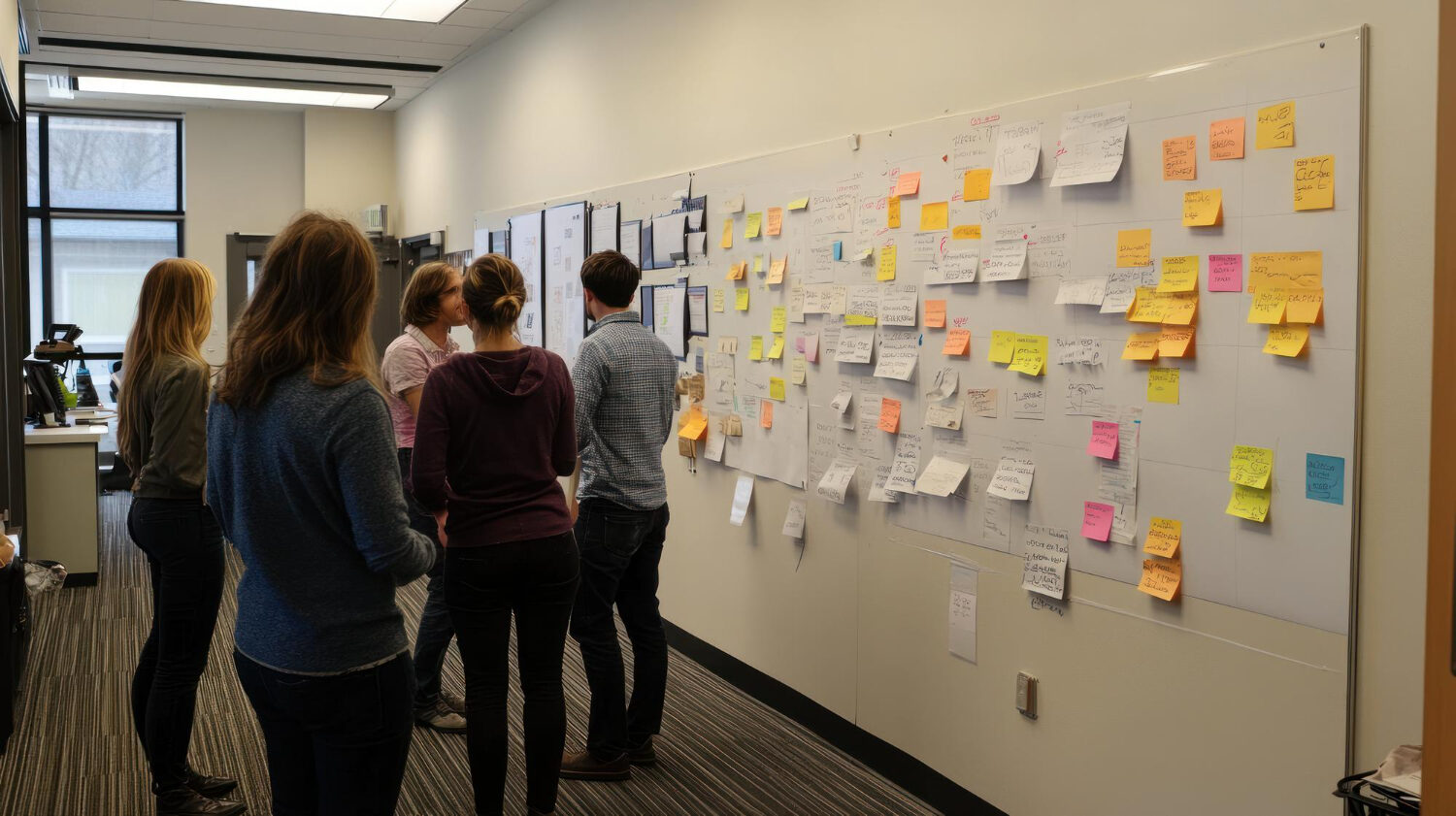 Marketer comparing options on a whiteboard before choosing a tool